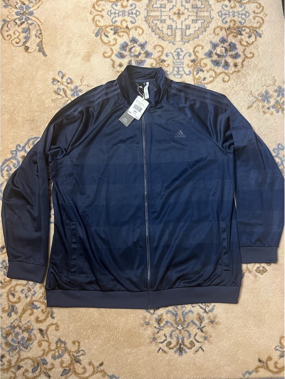 Adidas Jacket Mens 2XL Blue ESS 3S TTOP Q3 Full Zip Striped Logo Athletic Blue